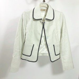 NWT IVY Moda Woven White Blazer with Black Trim & Silver Metallic Thread